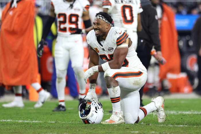 Cleveland Browns defensive end Myles Garrett is the favorite to win Defensive Player of the Year.